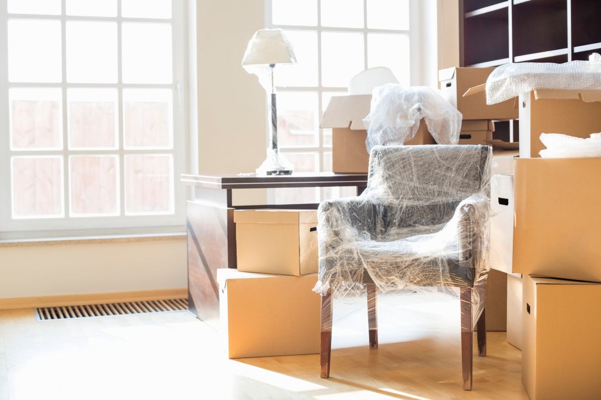 bubble wrapped packed furniture